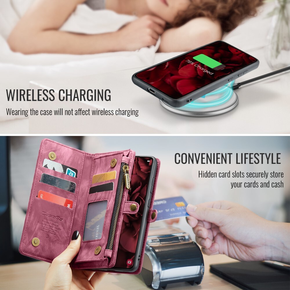 Samsung Galaxy S24 FE Rummeligt pungetui med mange kortholdere, Rød