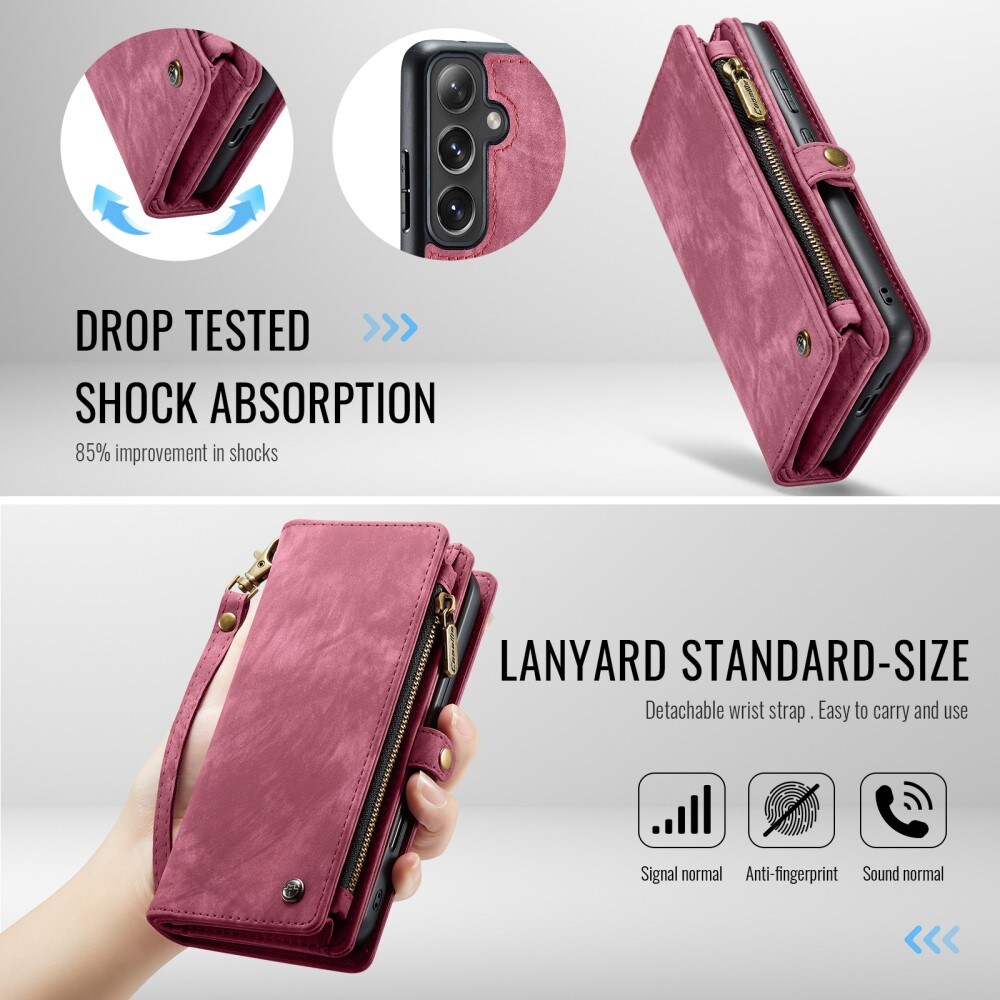 Samsung Galaxy S24 FE Rummeligt pungetui med mange kortholdere, Rød