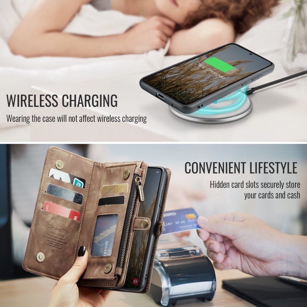 Samsung Galaxy S24 FE Rummeligt pungetui med mange kortholdere, Brun
