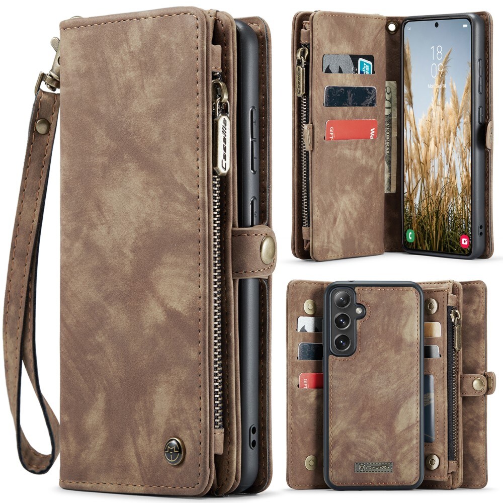 Samsung Galaxy S24 FE Rummeligt pungetui med mange kortholdere, Brun