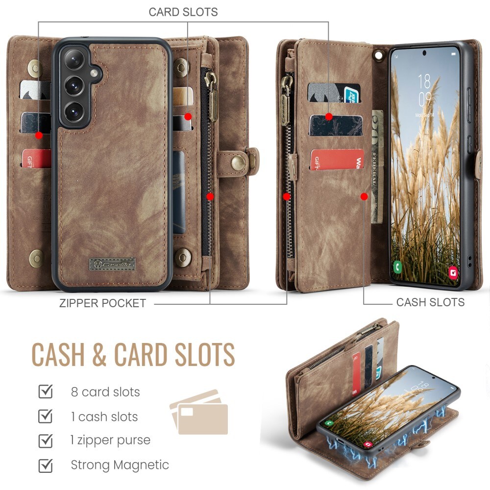 Samsung Galaxy S24 FE Rummeligt pungetui med mange kortholdere, Brun