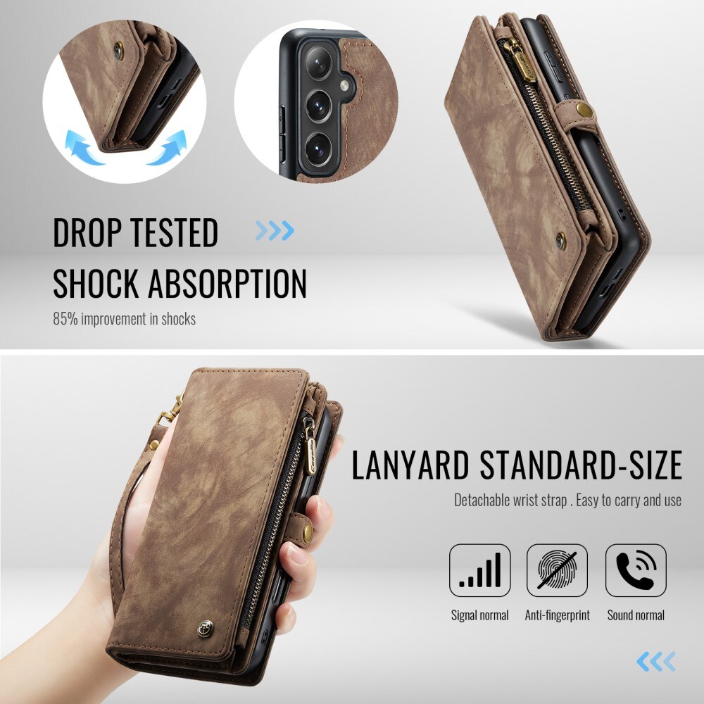 Samsung Galaxy S24 FE Rummeligt pungetui med mange kortholdere, Brun