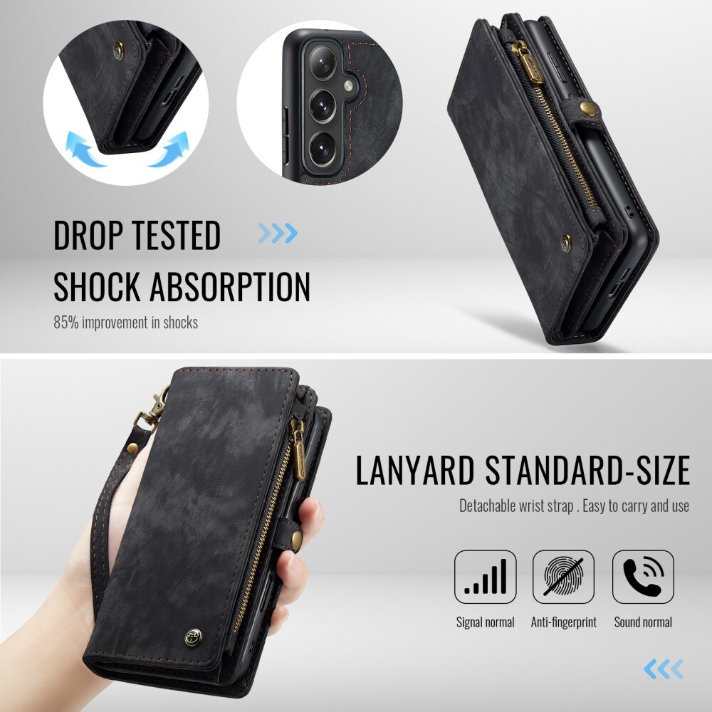 Samsung Galaxy S24 FE Rummeligt pungetui med mange kortholdere, Grå