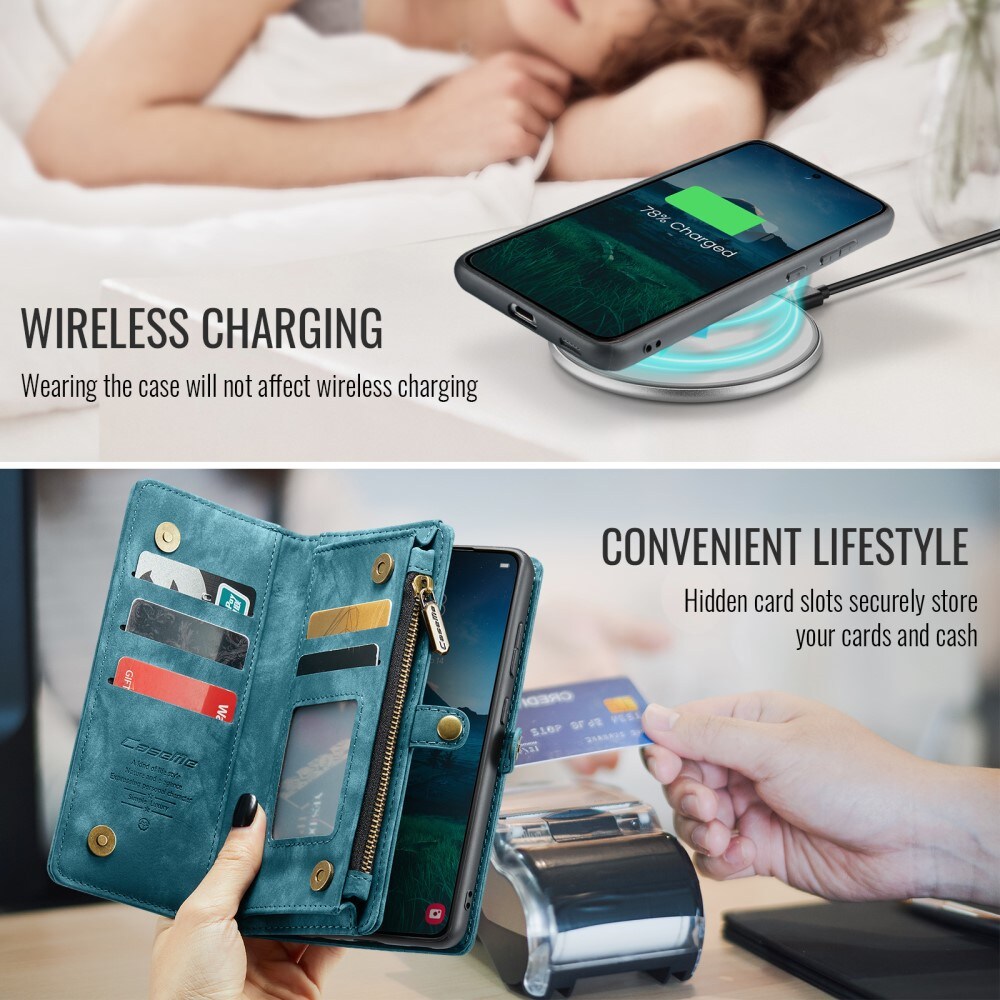 Samsung Galaxy S24 FE Rummeligt pungetui med mange kortholdere, Blå