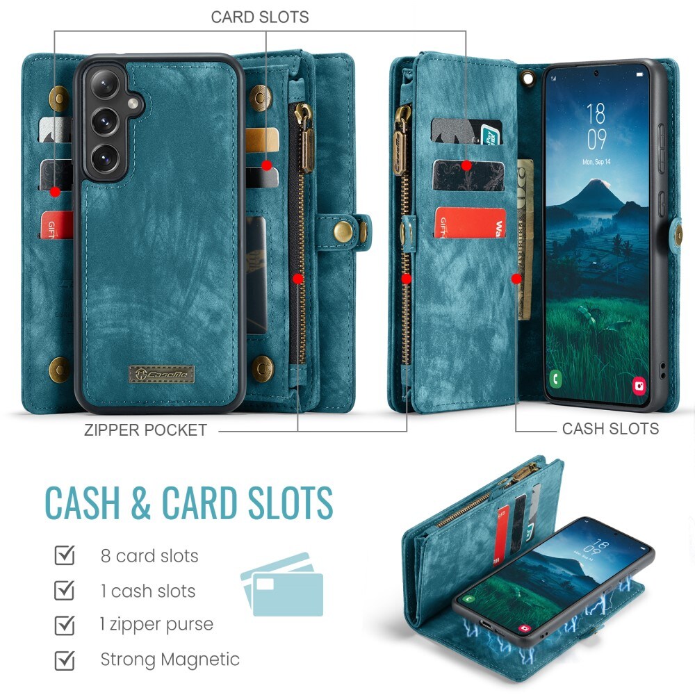 Samsung Galaxy S24 FE Rummeligt pungetui med mange kortholdere, Blå