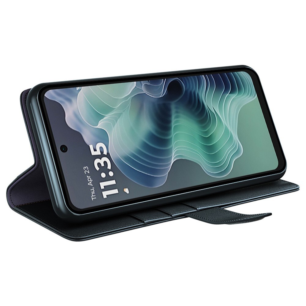 Motorola Moto G35 Slankt mobiletui i ægte læder, Sort