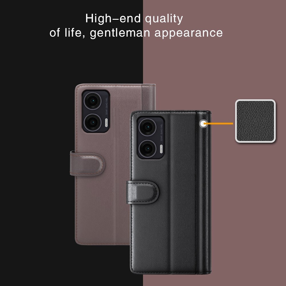 Motorola Moto G35 Slankt mobiletui i ægte læder, Sort