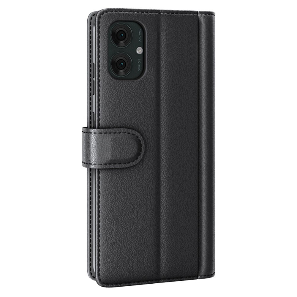 Motorola Moto G55 Slankt mobiletui i ægte læder, Sort