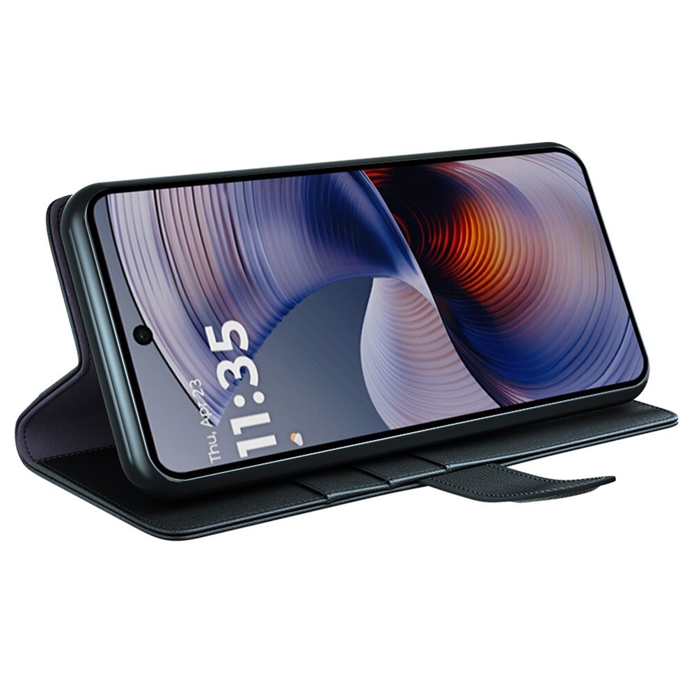 Motorola Moto G55 Slankt mobiletui i ægte læder, Sort