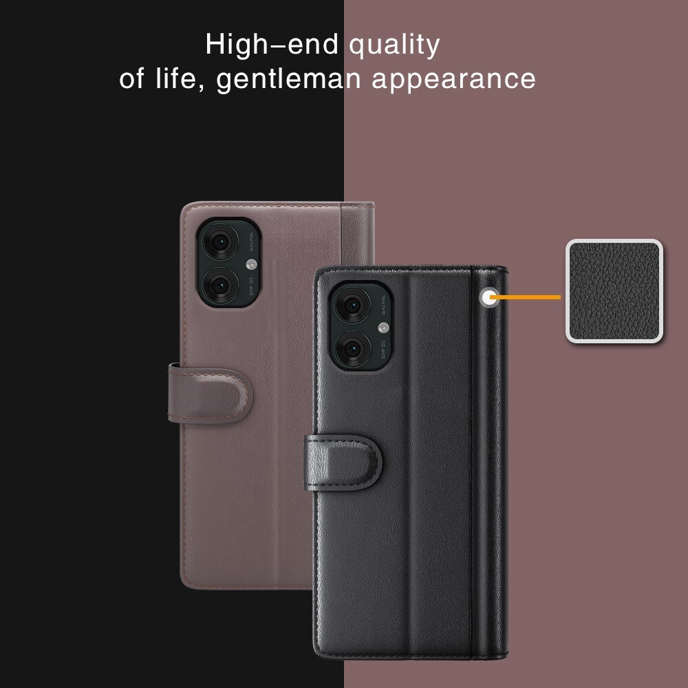 Motorola Moto G55 Slankt mobiletui i ægte læder, Sort