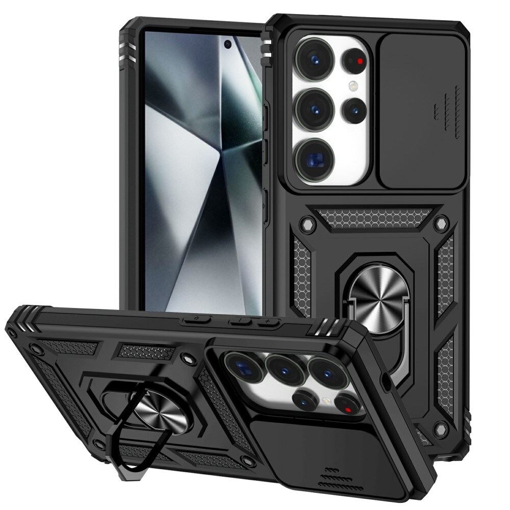 Samsung Galaxy S25 Ultra Cover med kamerabeskyttelse & fingerring, Sort
