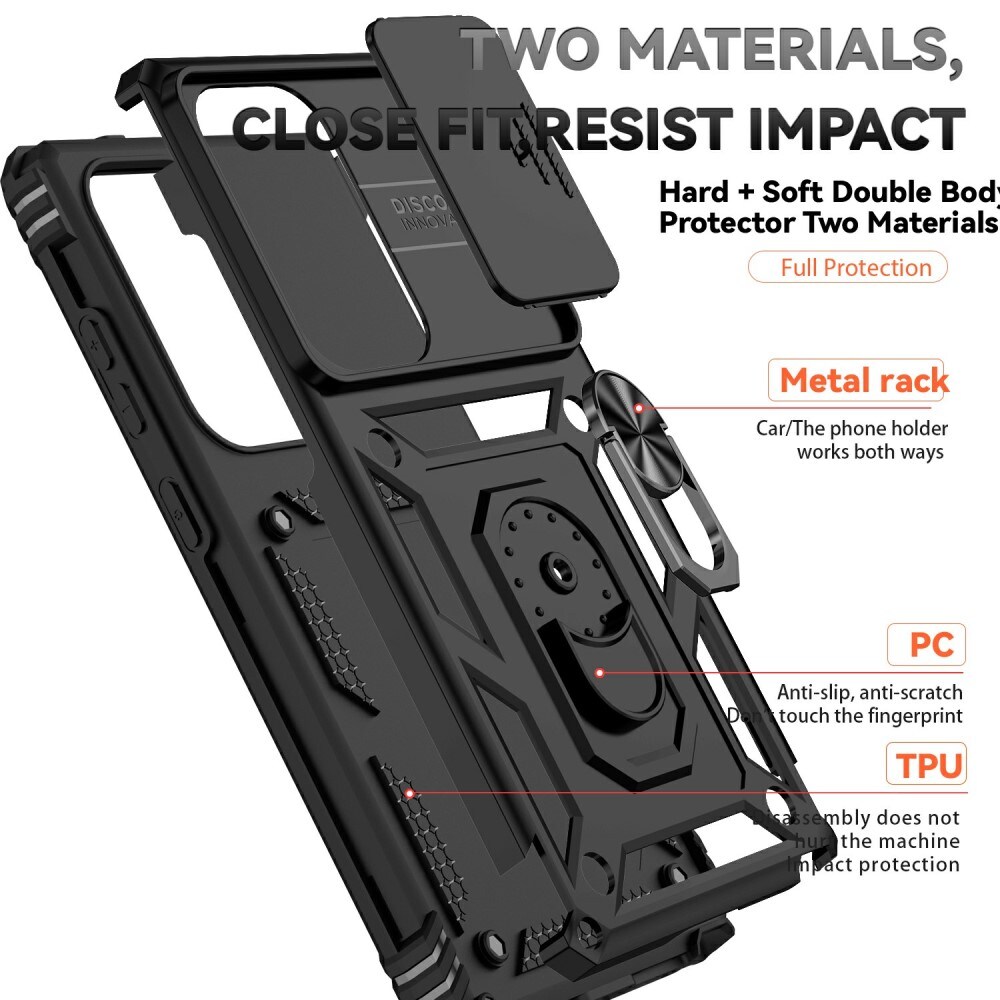 Samsung Galaxy S25 Ultra Cover med kamerabeskyttelse & fingerring, Sort