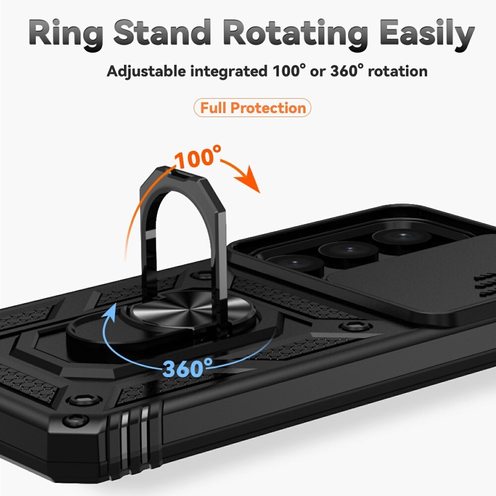 Samsung Galaxy S25 Cover med kamerabeskyttelse & fingerring, Sort