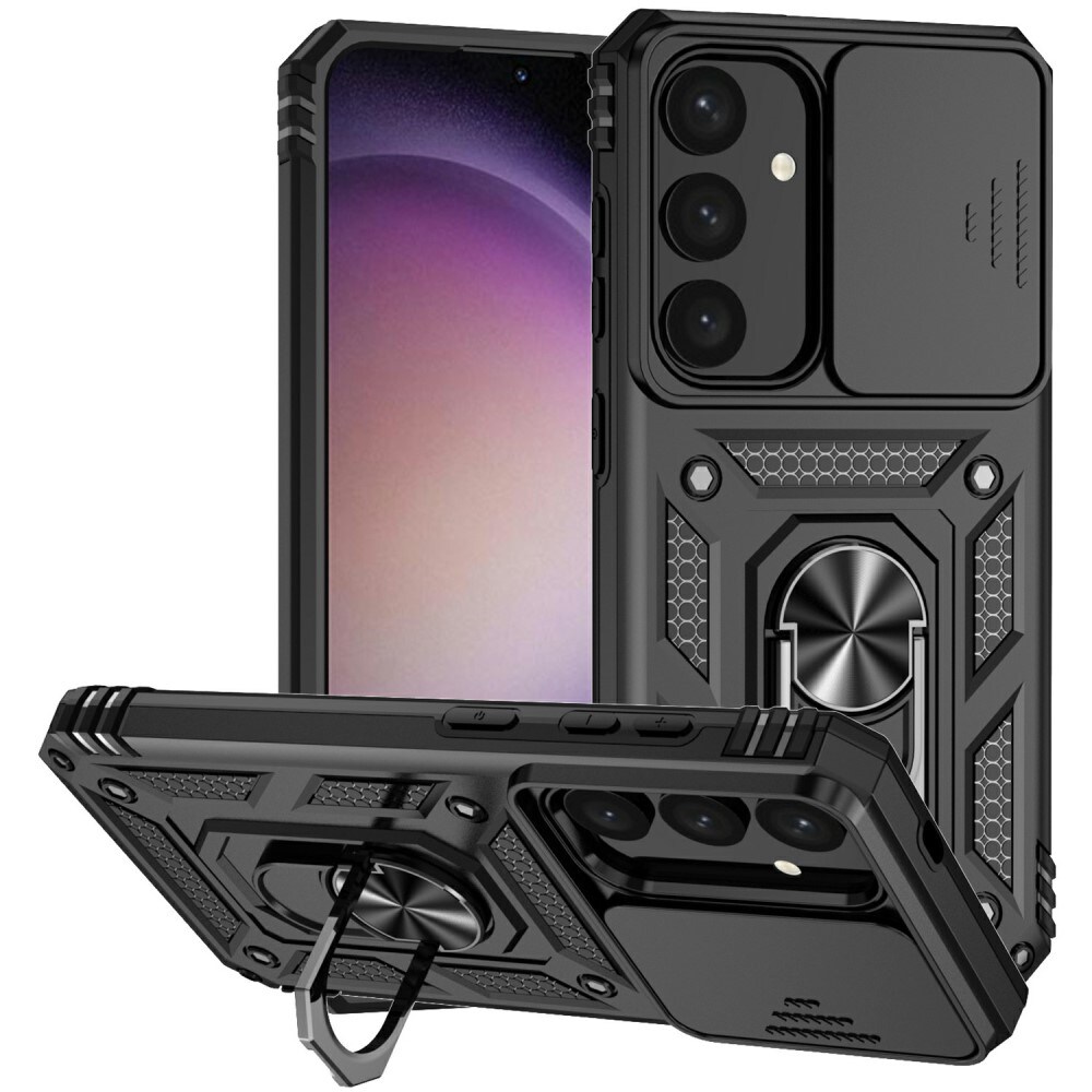 Samsung Galaxy S25 Plus Cover med kamerabeskyttelse & fingerring, Sort