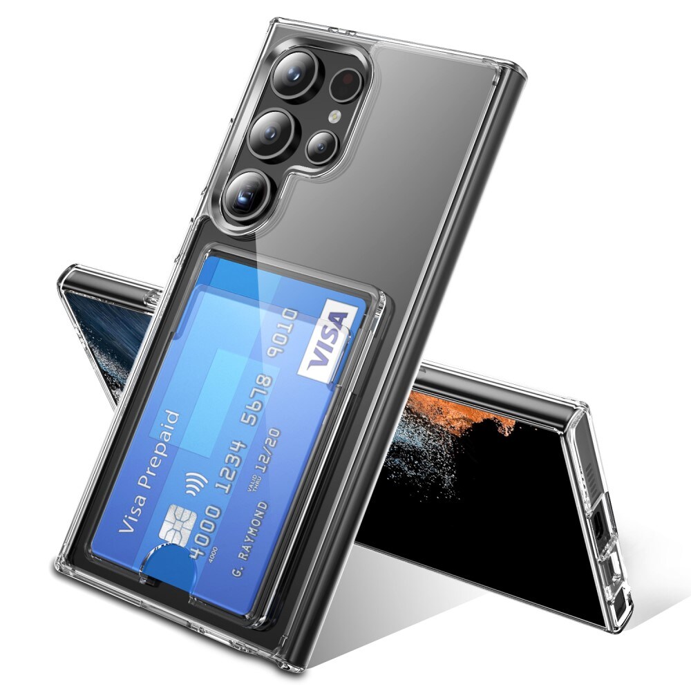 Samsung Galaxy S25 Ultra Hybridcover med indbygget kortholder, Gennemsigtig