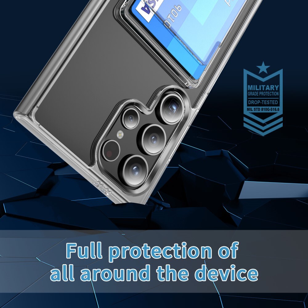 Samsung Galaxy S25 Ultra Hybridcover med indbygget kortholder, Gennemsigtig
