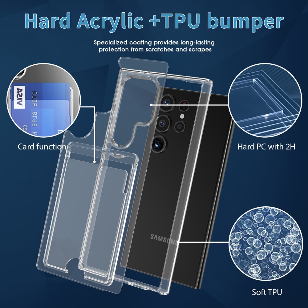 Samsung Galaxy S25 Ultra Hybridcover med indbygget kortholder, Gennemsigtig