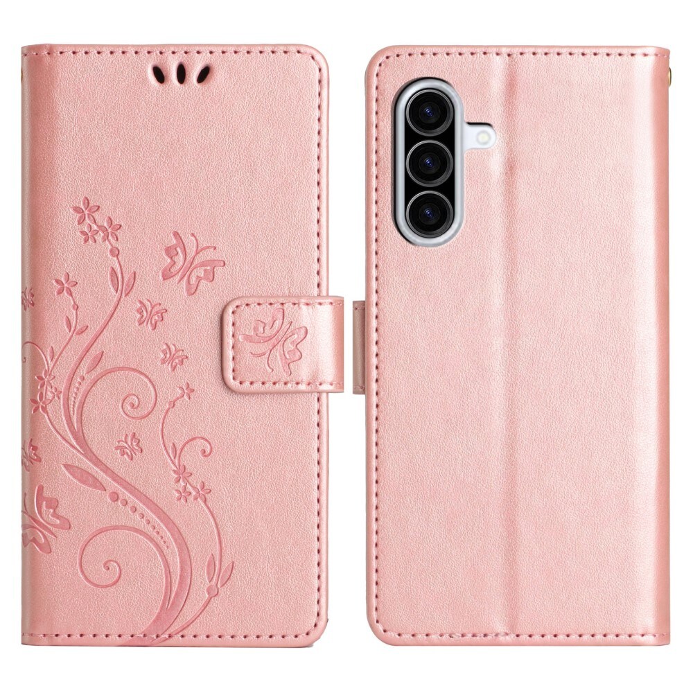 Samsung Galaxy A36 Mobiletui med sommerfugle, Rose guld