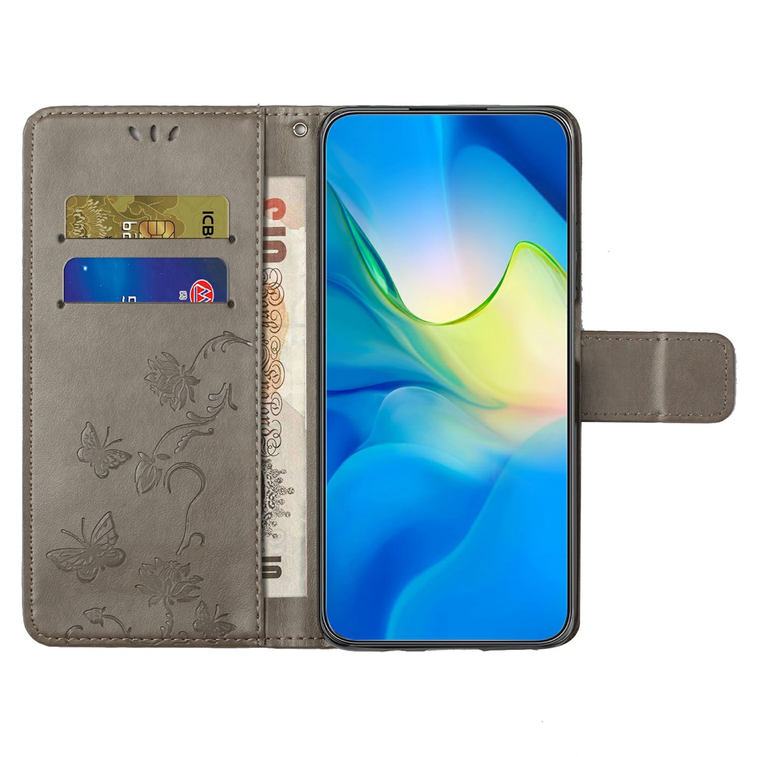 Samsung Galaxy A26 Mobiletui med sommerfugle, Grå