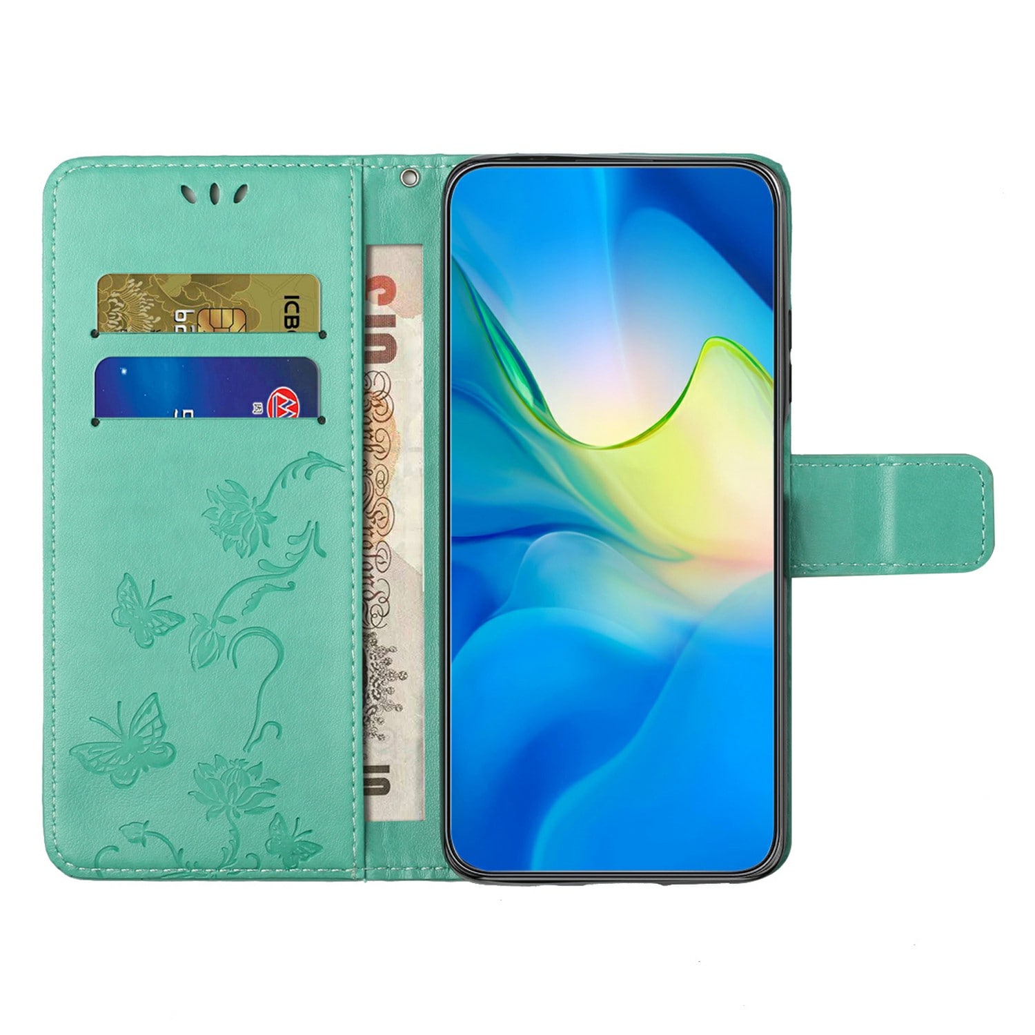 Samsung Galaxy A26 Mobiletui med sommerfugle, Grøn