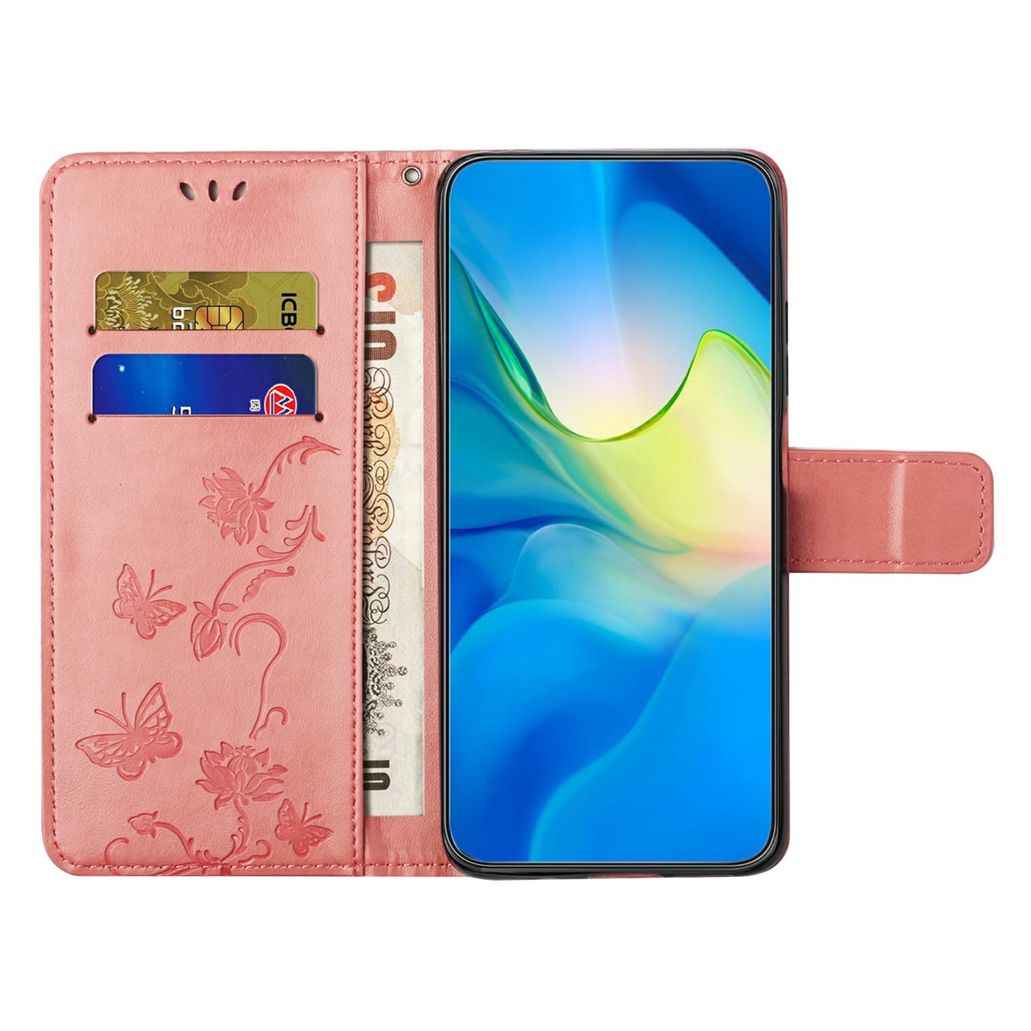 Samsung Galaxy A17 Mobiletui med sommerfugle, Lyserød
