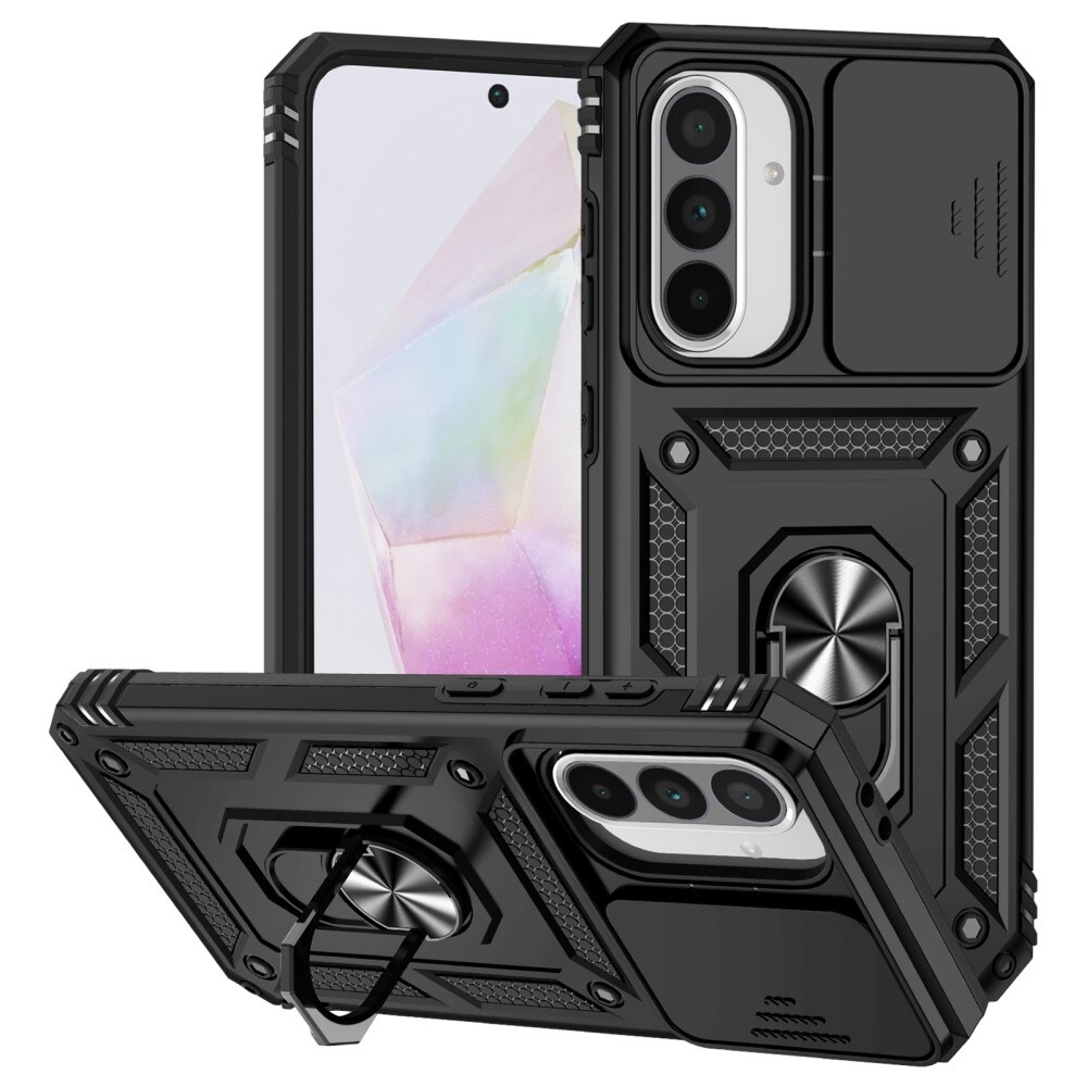 Samsung Galaxy A36 Cover med kamerabeskyttelse & fingerring, Sort
