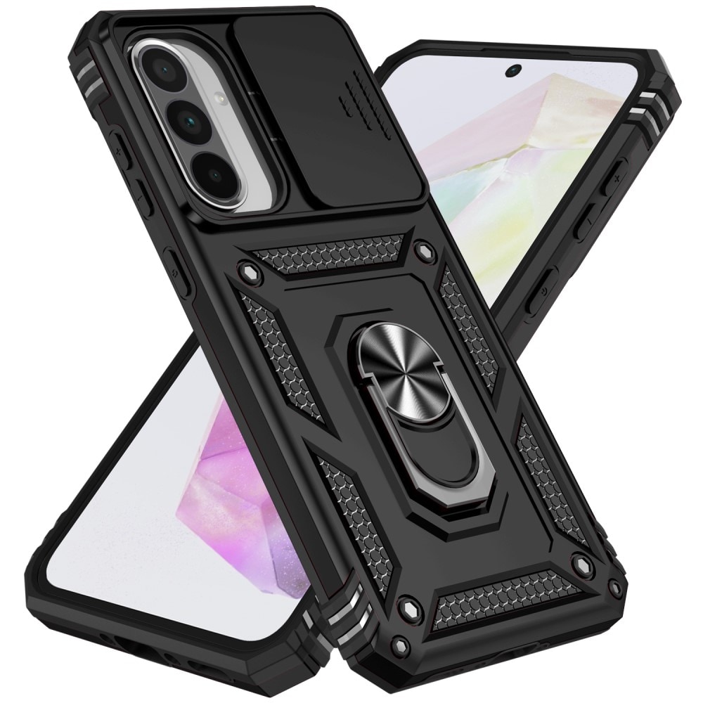 Samsung Galaxy A56 Cover med kamerabeskyttelse & fingerring, Sort