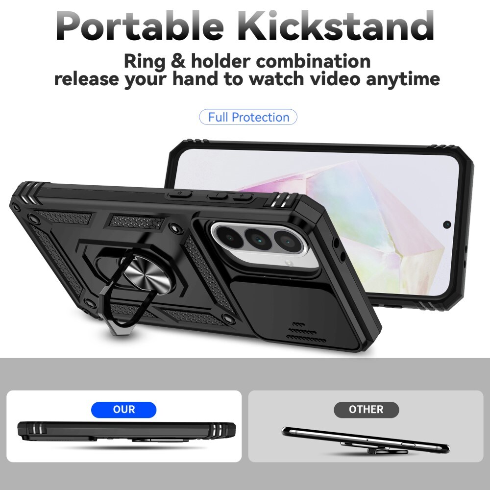 Samsung Galaxy A56 Cover med kamerabeskyttelse & fingerring, Sort