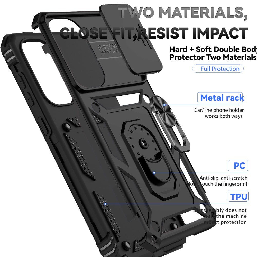 Samsung Galaxy A56 Cover med kamerabeskyttelse & fingerring, Sort