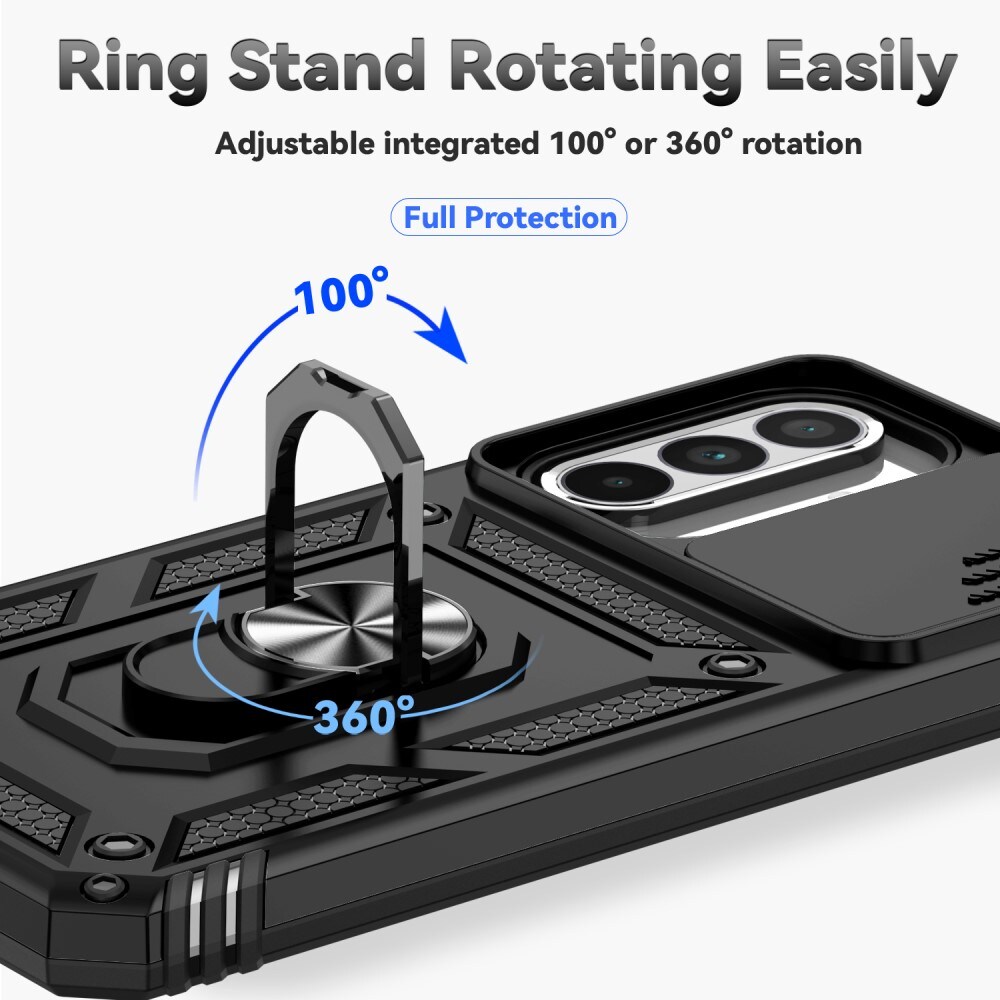 Samsung Galaxy A56 Cover med kamerabeskyttelse & fingerring, Sort