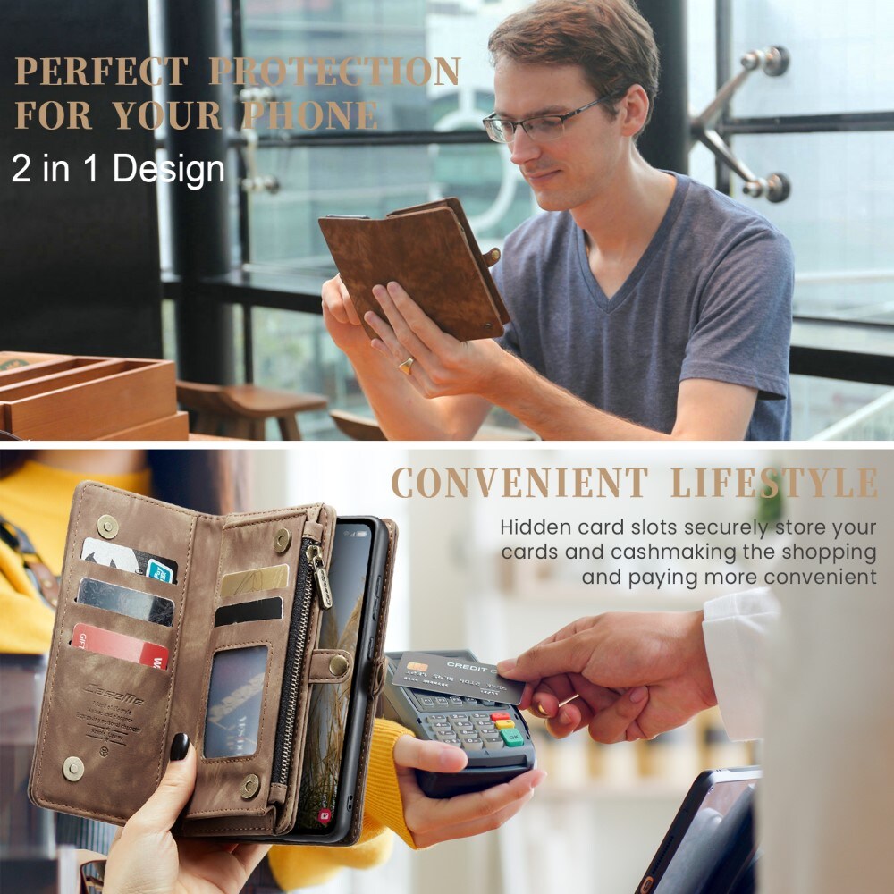 Samsung Galaxy A36 Rummeligt pungetui med mange kortholdere, Brun