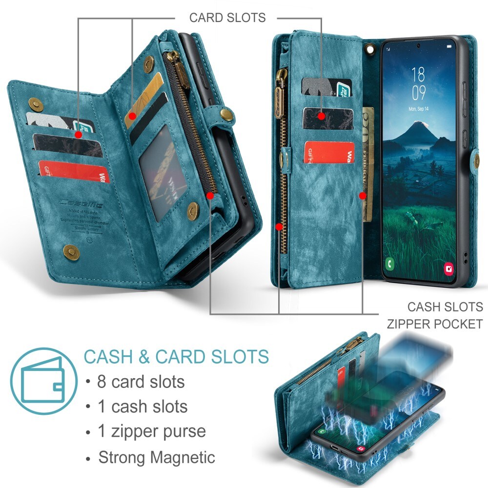Samsung Galaxy S25 Plus Rummeligt pungetui med mange kortholdere, Blå