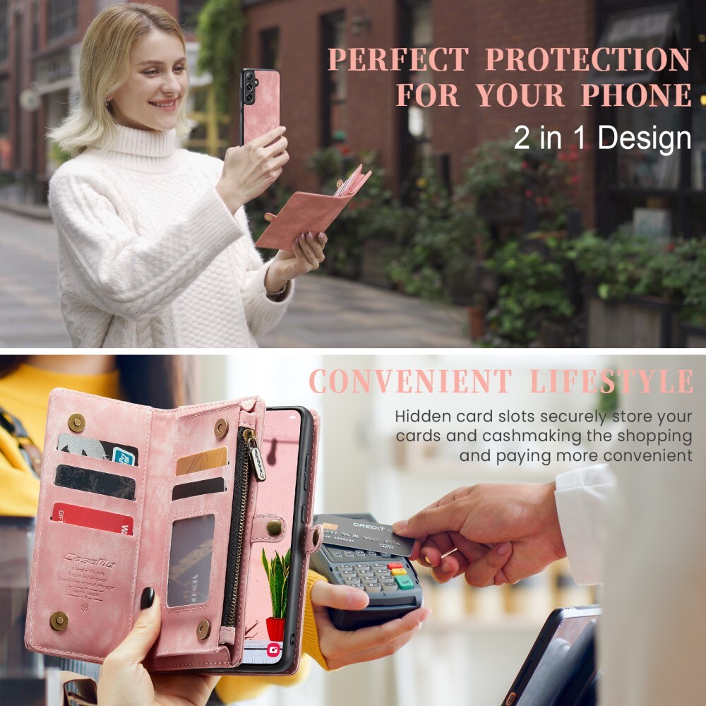 Samsung Galaxy S25 Plus Rummeligt pungetui med mange kortholdere, Lyserød