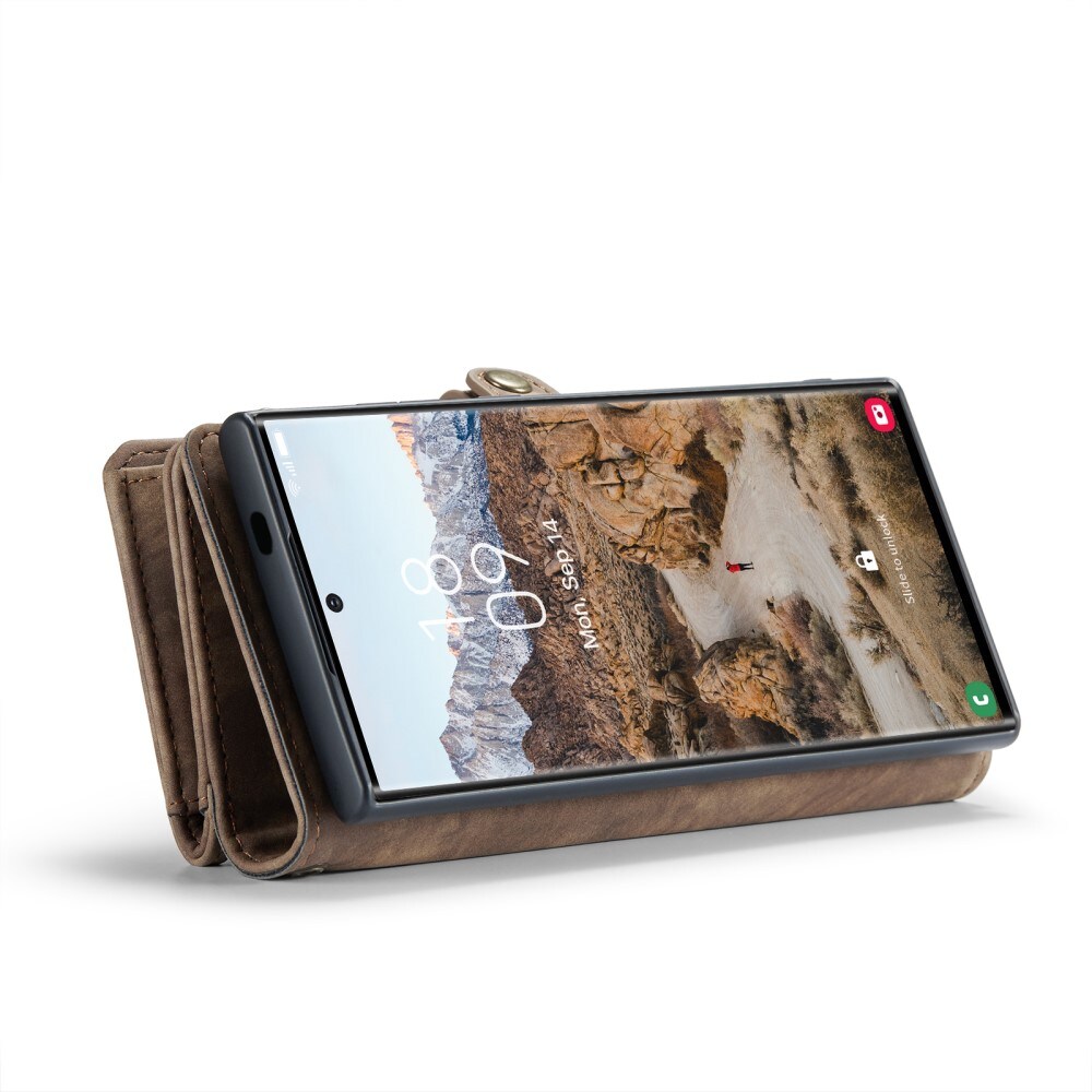 Samsung Galaxy S25 Ultra Rummeligt pungetui med mange kortholdere, Brun