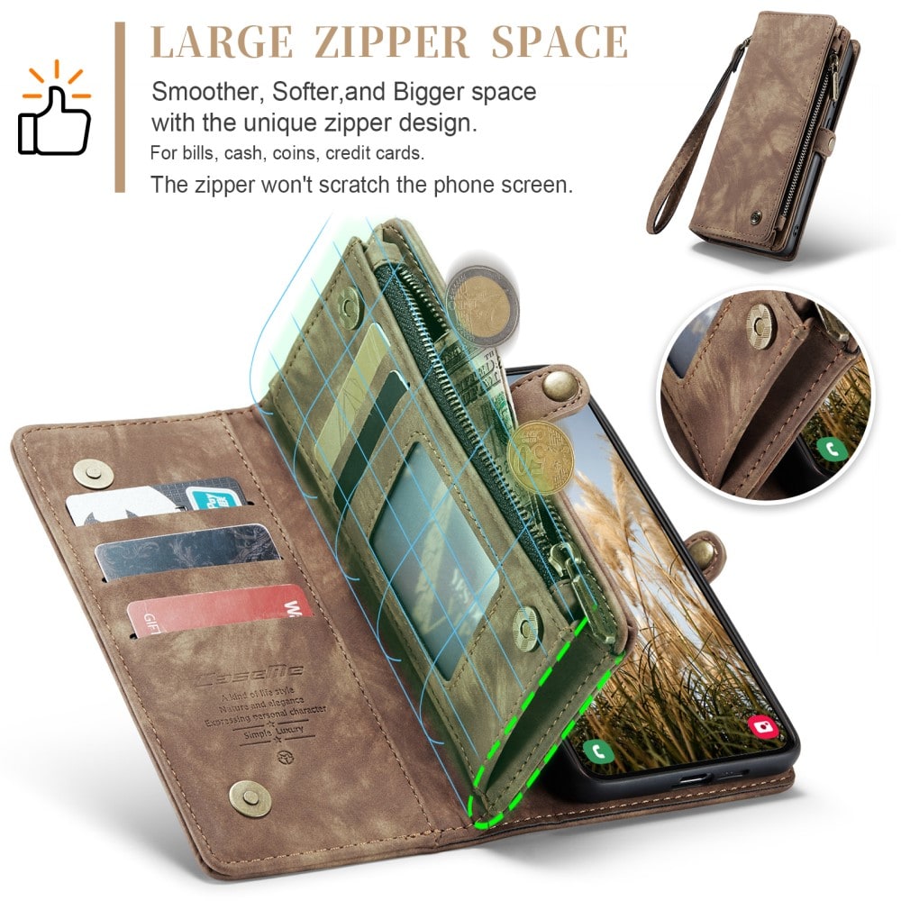 Samsung Galaxy S25 Rummeligt pungetui med mange kortholdere, Brun