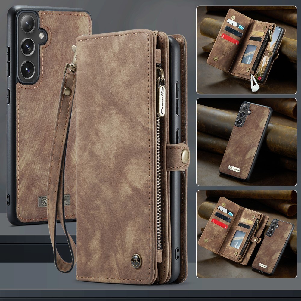 Samsung Galaxy S25 Rummeligt pungetui med mange kortholdere, Brun