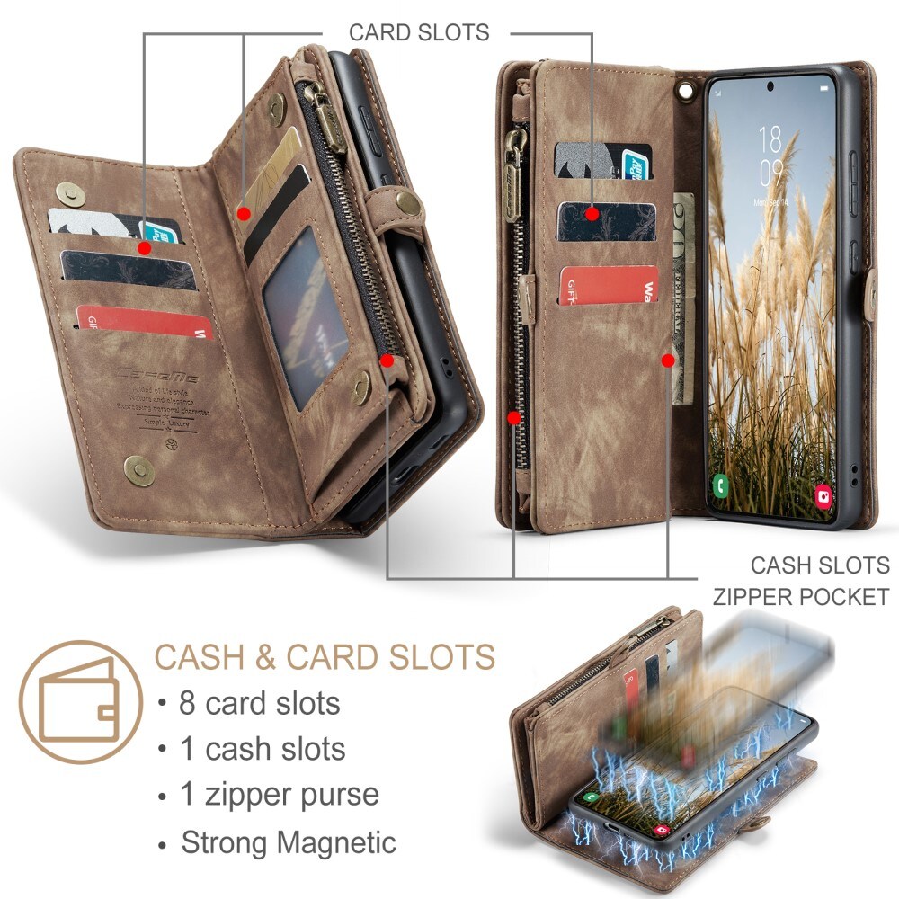 Samsung Galaxy S25 Rummeligt pungetui med mange kortholdere, Brun
