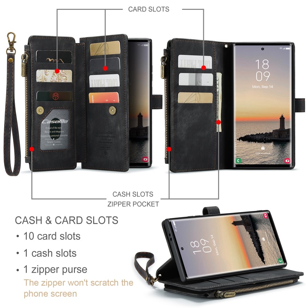 Samsung Galaxy S25 Ultra Pungetui med lynlås, Sort