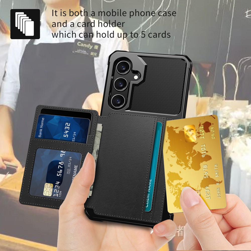 Samsung Galaxy S25 Stødsikkert mobilcover med pung, Sort