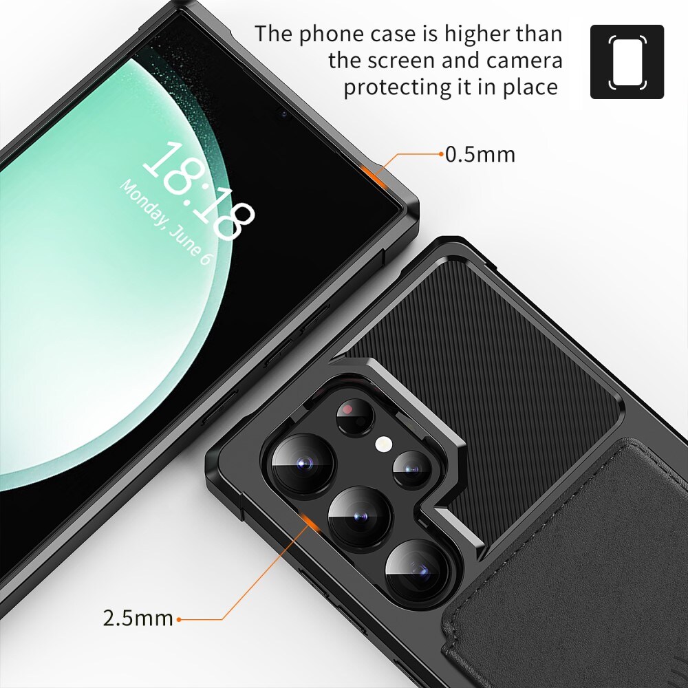 Samsung Galaxy S25 Ultra Stødsikkert mobilcover med pung, Sort