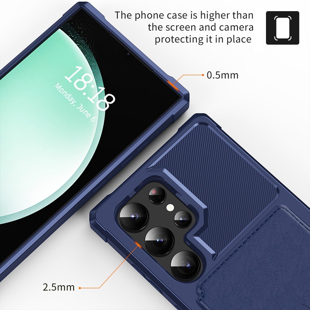 Samsung Galaxy S25 Ultra Stødsikkert mobilcover med pung, Blå
