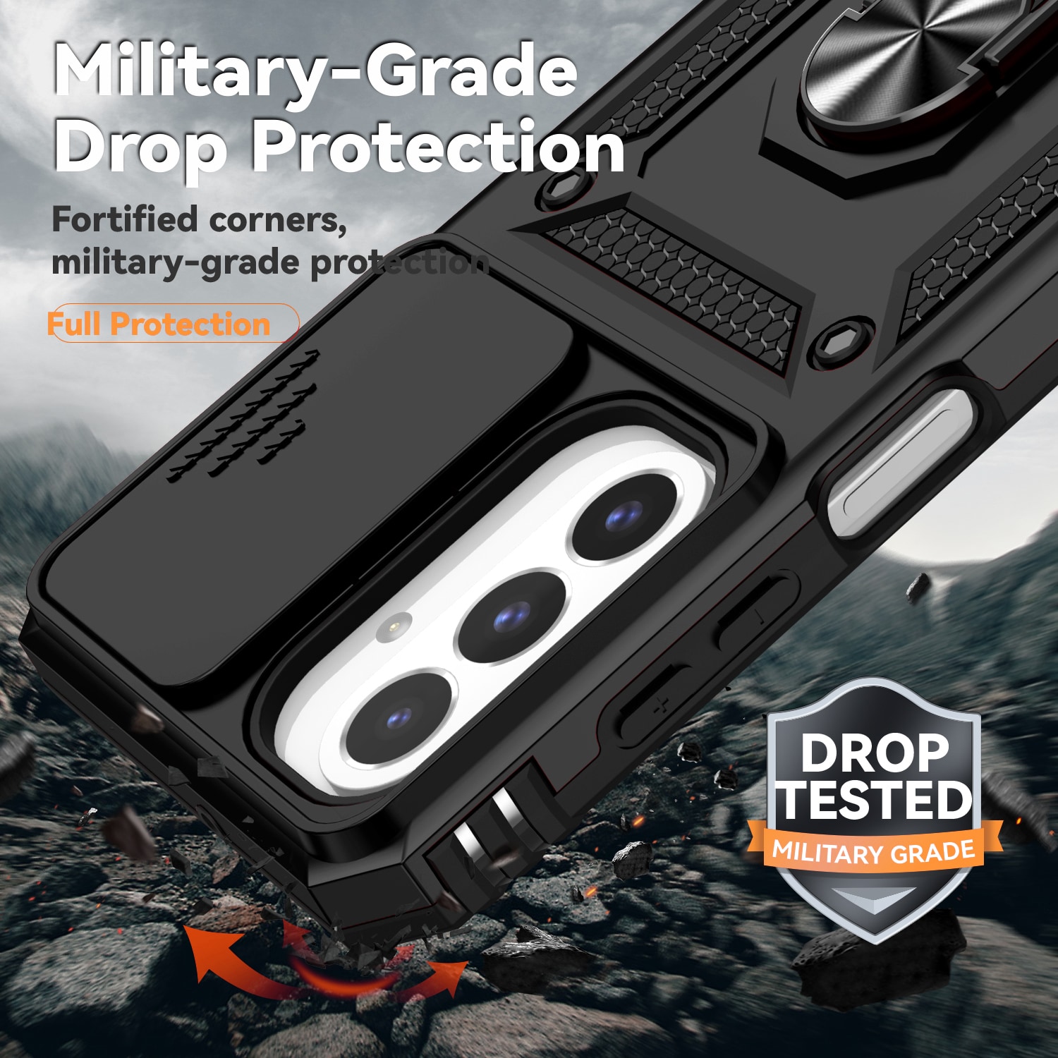 Samsung Galaxy A17 Cover med kamerabeskyttelse & fingerring, Sort