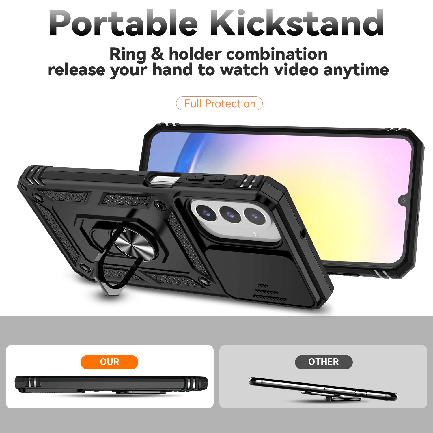 Samsung Galaxy A17 Cover med kamerabeskyttelse & fingerring, Sort