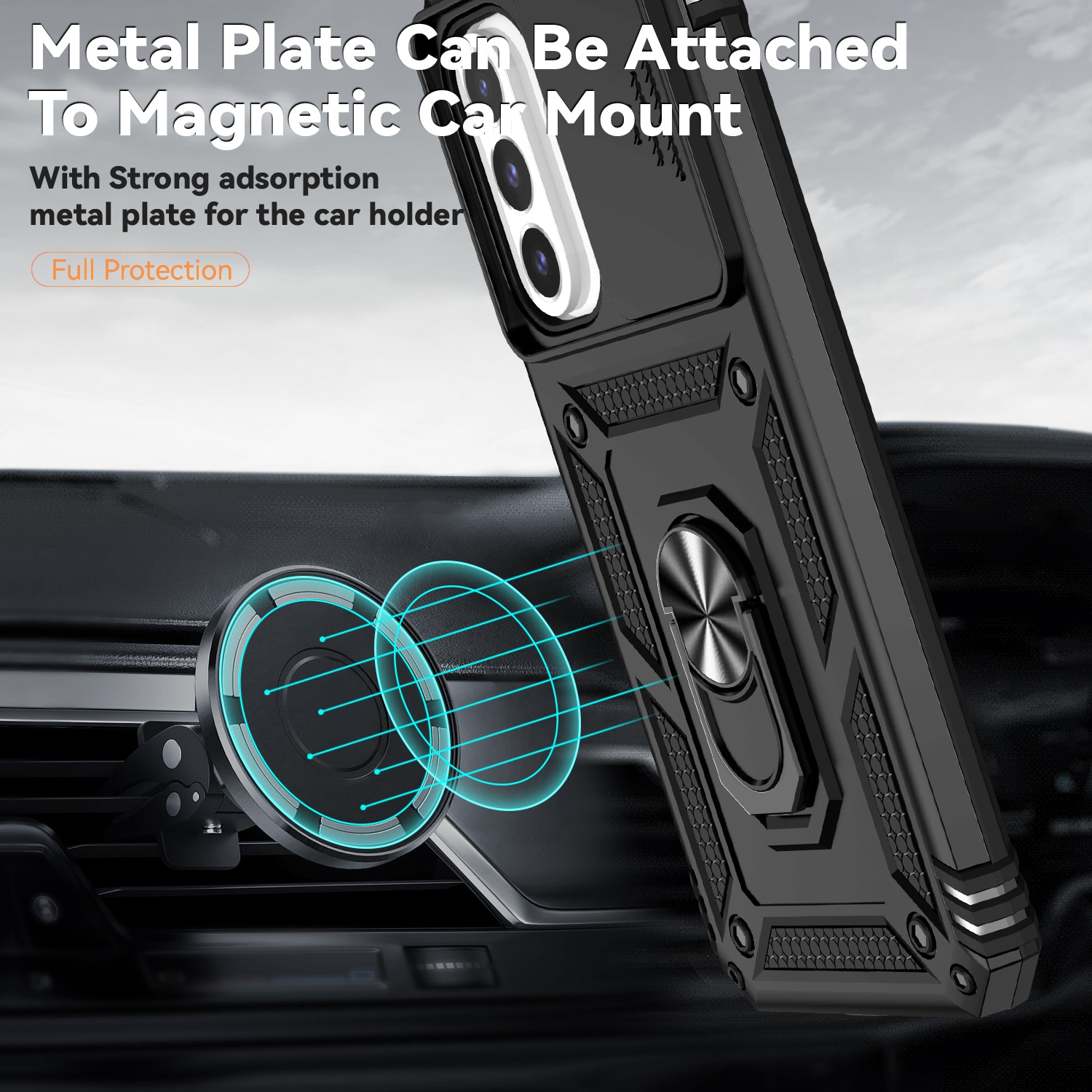 Samsung Galaxy A17 Cover med kamerabeskyttelse & fingerring, Sort