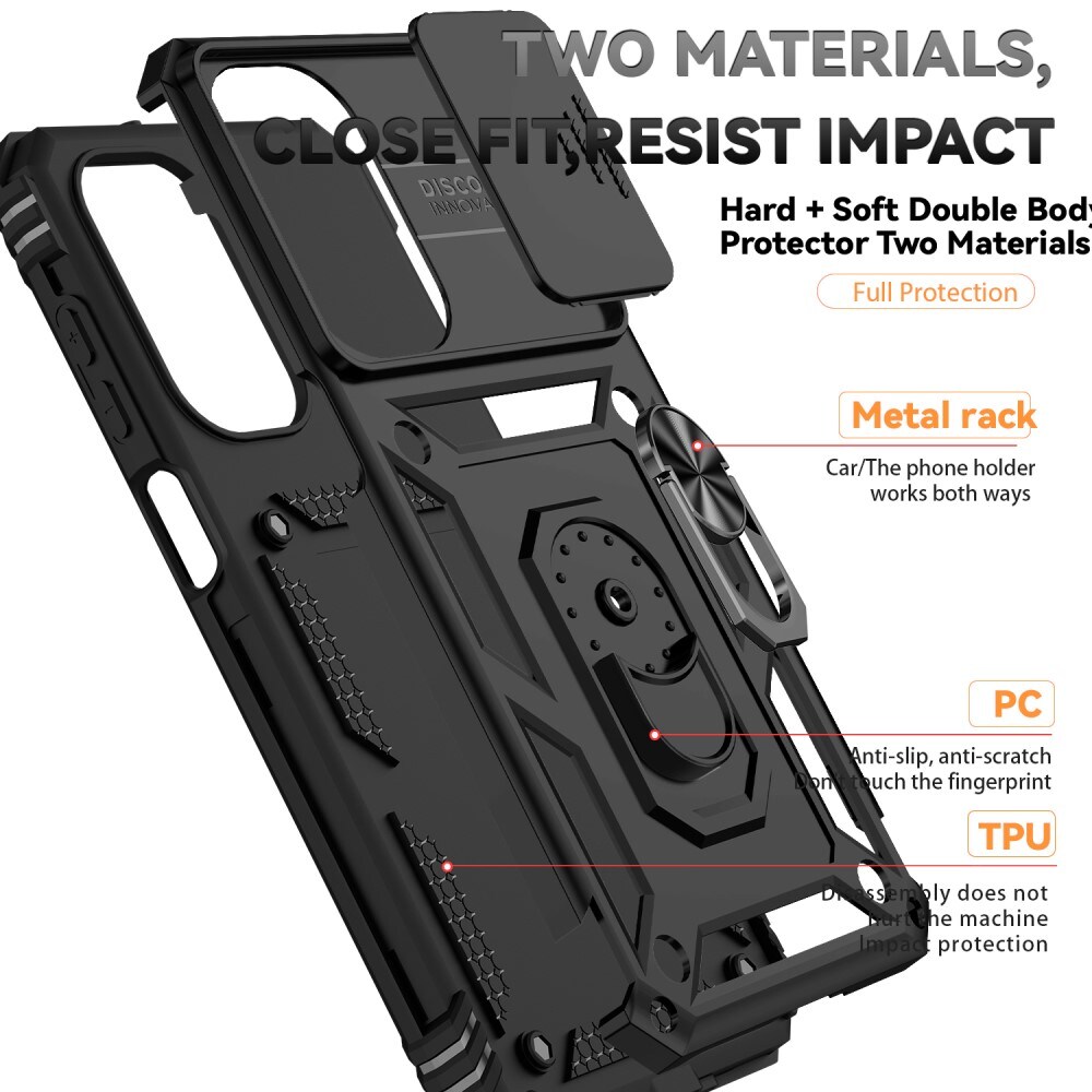 Samsung Galaxy A26 Cover med kamerabeskyttelse & fingerring, Sort