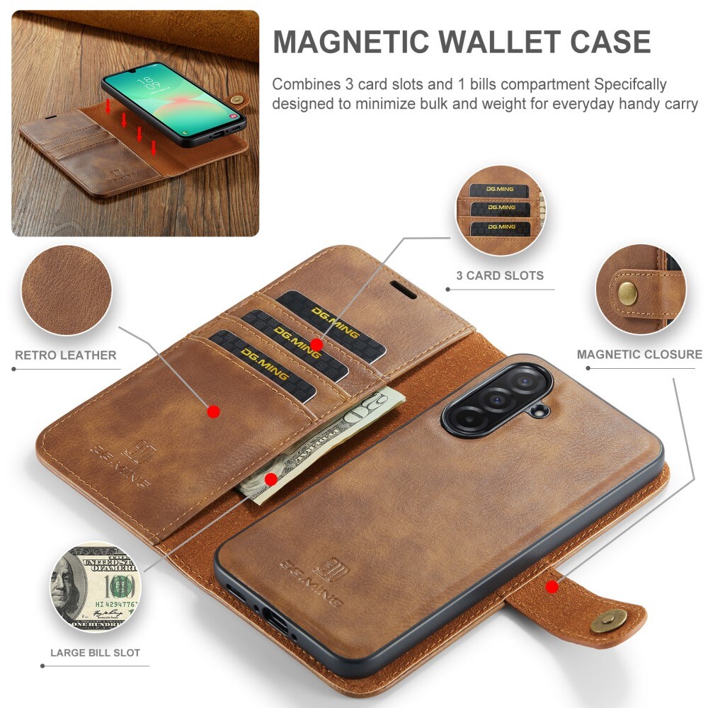 Samsung Galaxy A26 Pungetui med aftageligt cover, Cognac