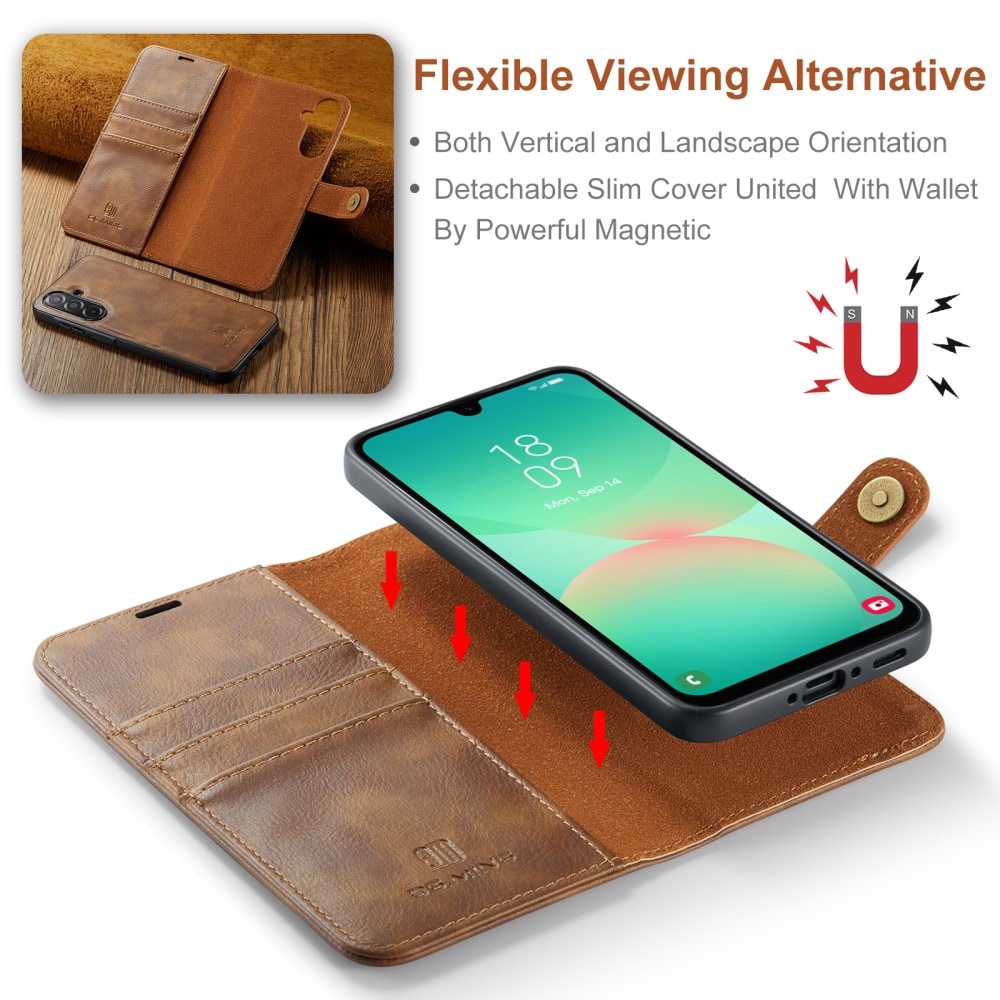 Samsung Galaxy A26 Pungetui med aftageligt cover, Cognac