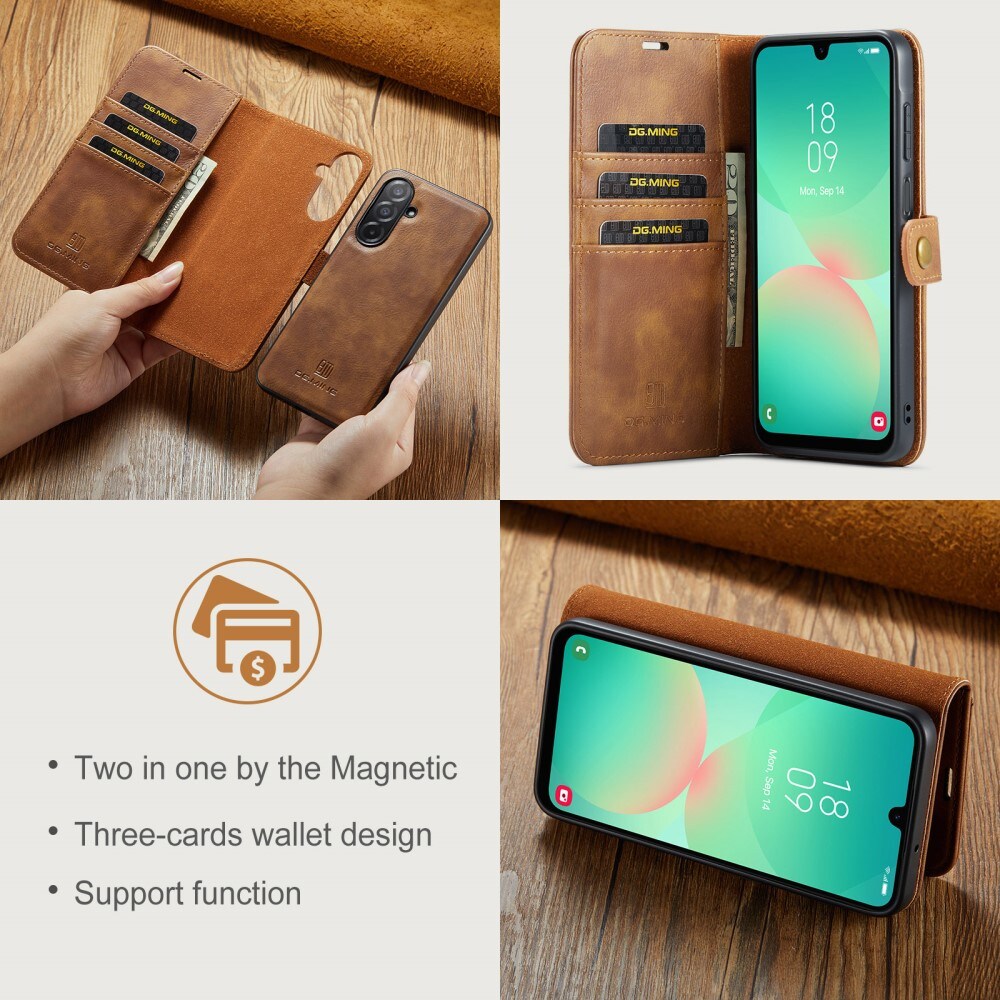 Samsung Galaxy A26 Pungetui med aftageligt cover, Cognac
