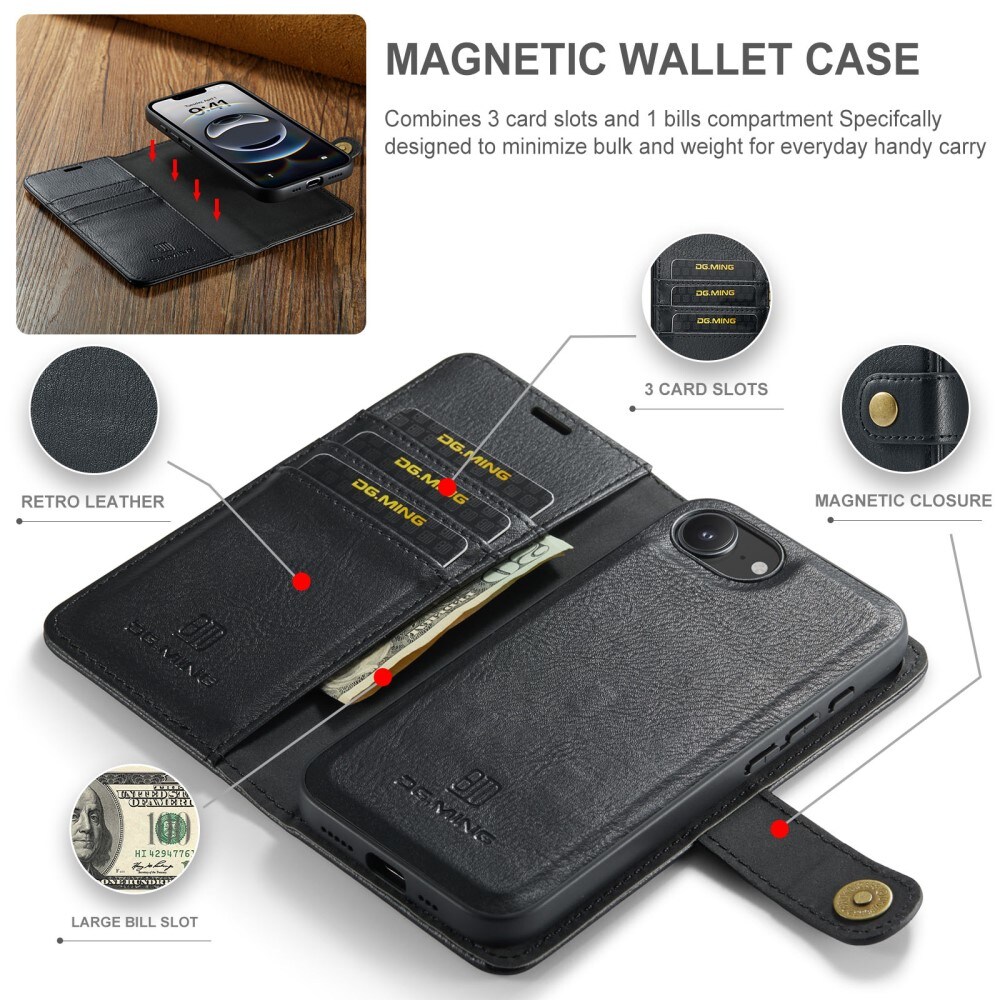 iPhone 16e Pungetui med aftageligt cover, Black