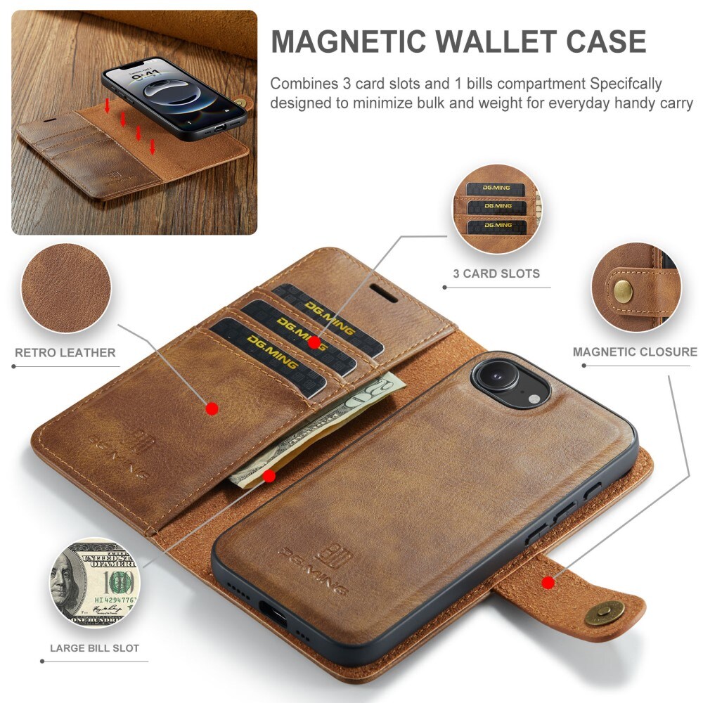 iPhone 16e Pungetui med aftageligt cover, Cognac